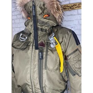 Parajumpers Green Gobi Bomber Jacket With Fur Hood Size S